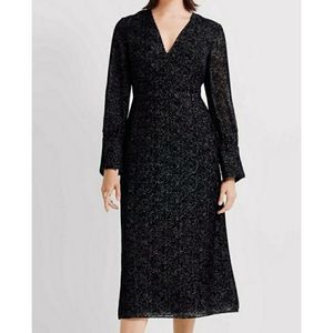 Club Monaco black deep-v burn out Polka-dot midi dress 2
